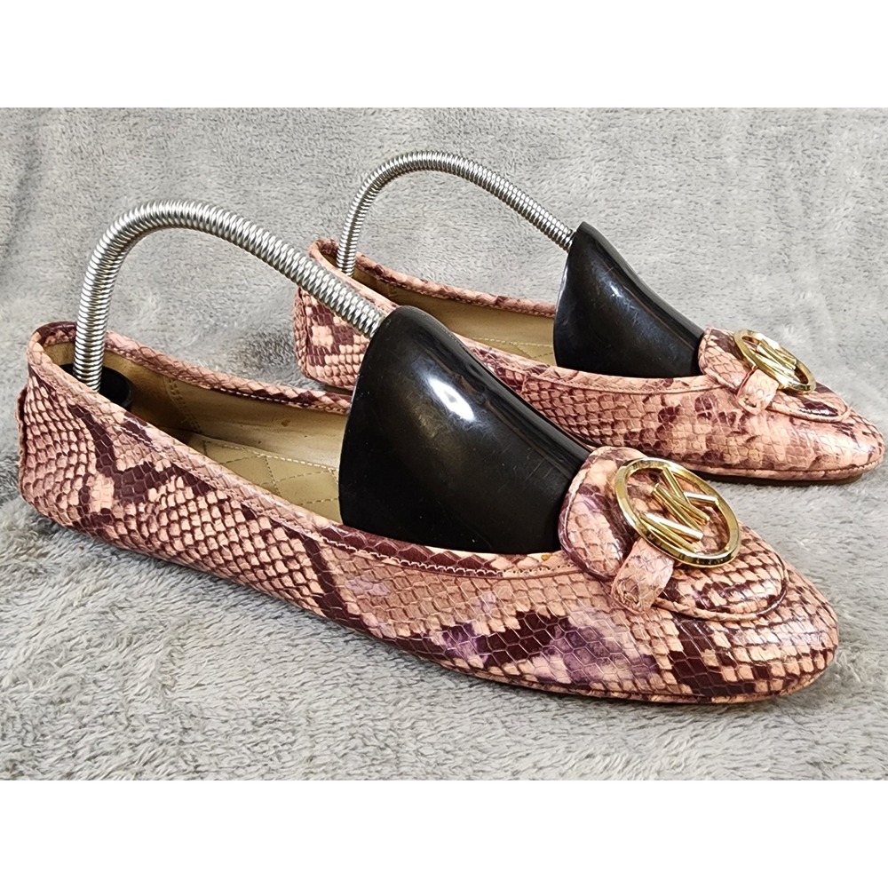 Michael Kors Shoes Womens Size 9M Pink Snakeskin Embossed Leather MK Logo Flats